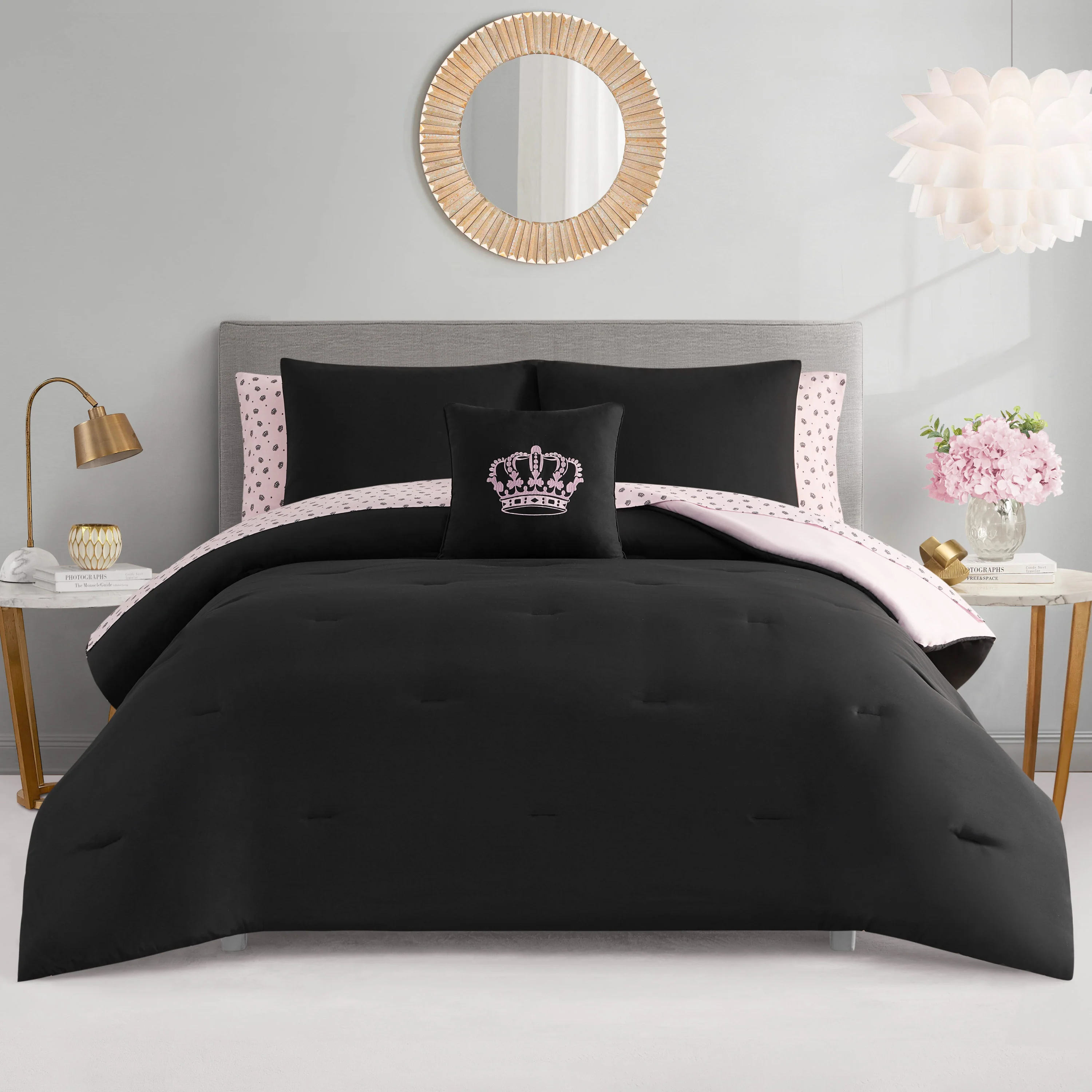 Crown Sparkle Solid Reversible Bed in a Bag Bedding Set