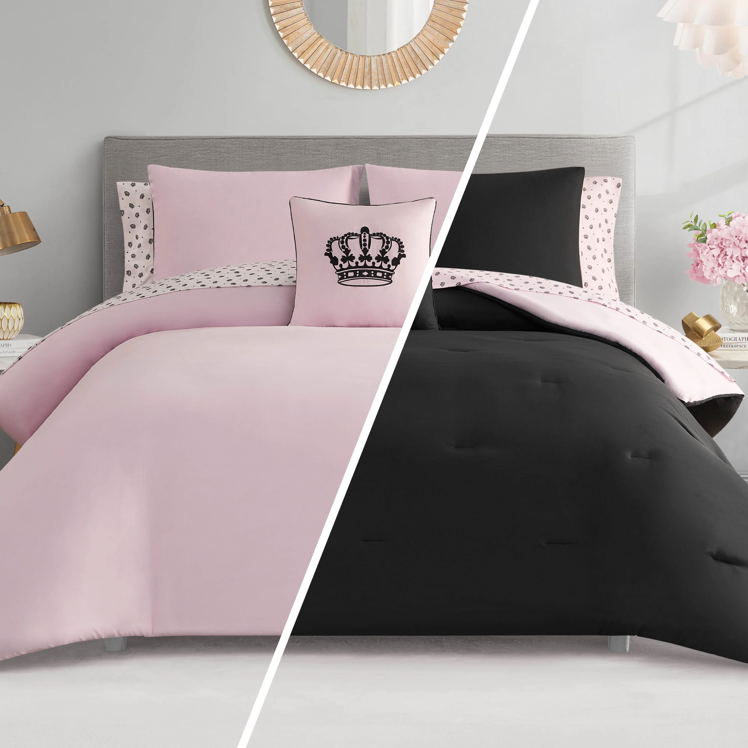 Crown Sparkle Solid Reversible Bed in a Bag Bedding Set - Image 2
