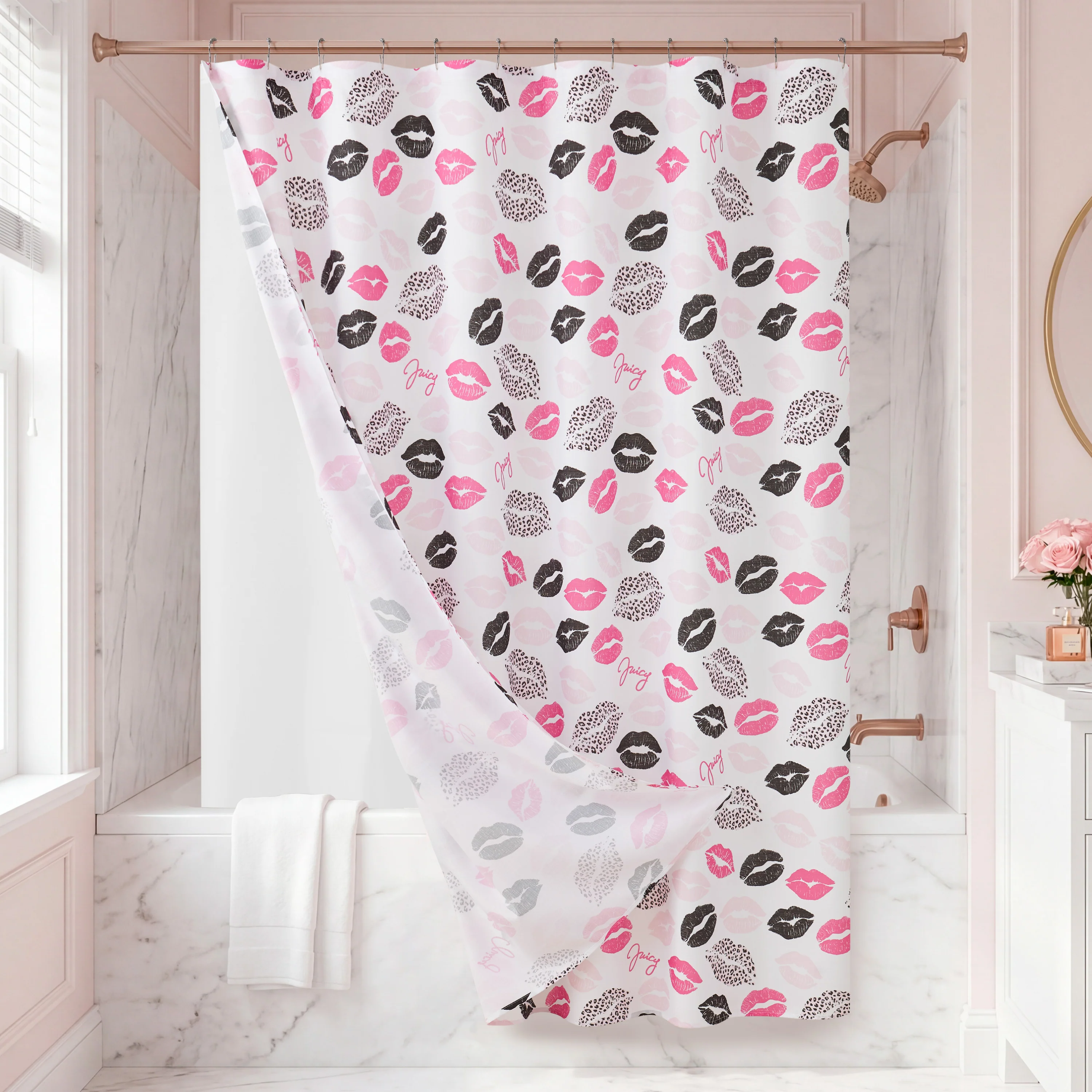 Cheetah Kisses Shower Curtain with PEVA Liner and Hooks 14-Piece Set