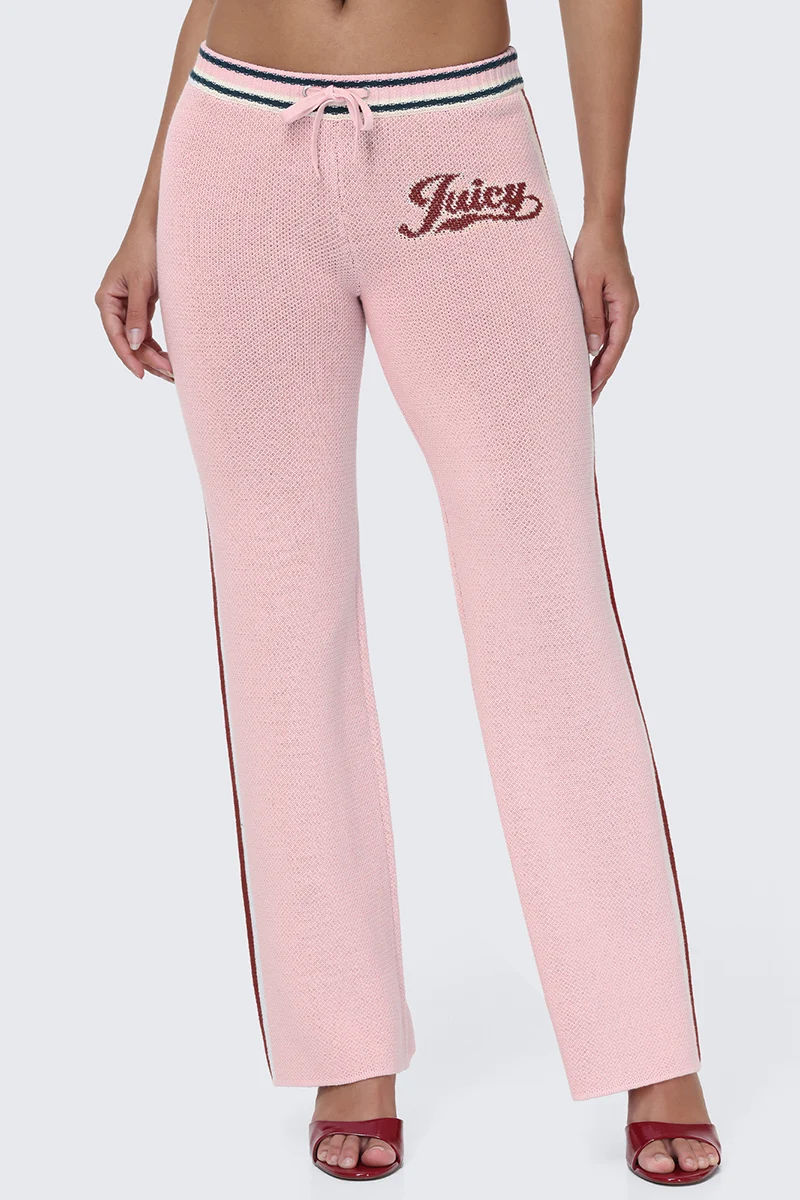 Contrast Knit Wide Leg Pants