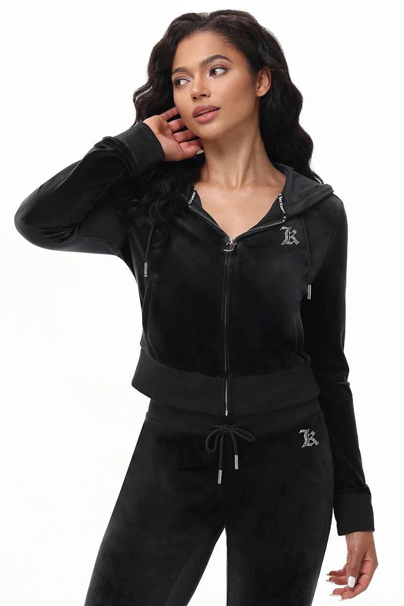 Custom Initial OG Big Bling Velour Hoodie - Image 13