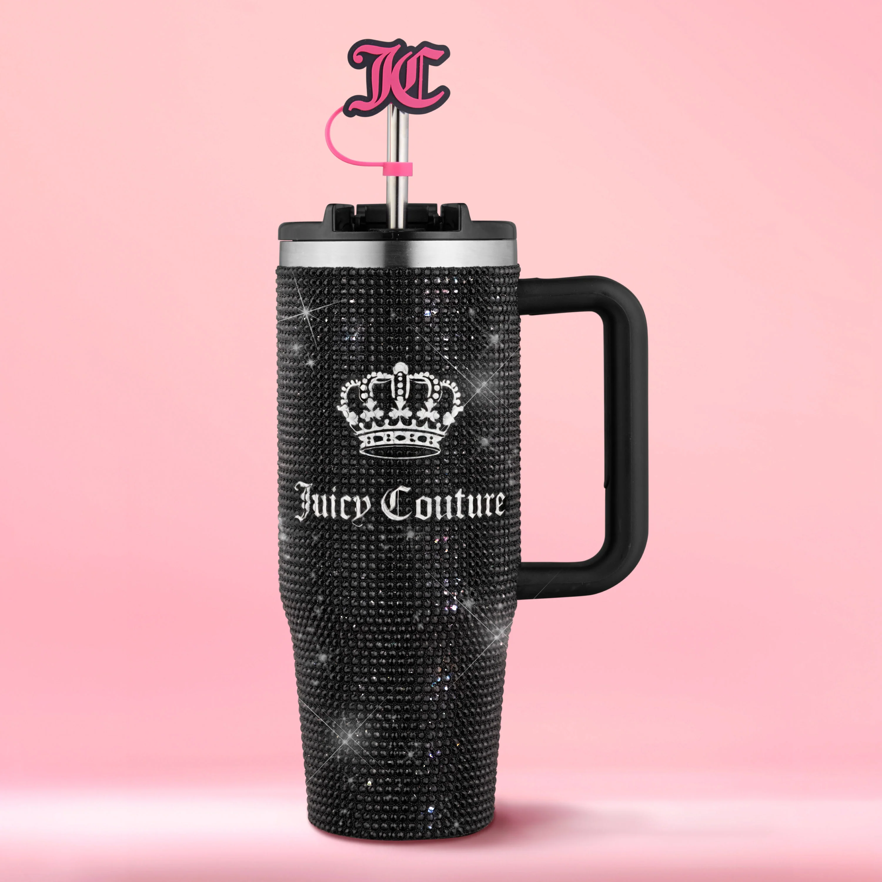 Diamond Bling Stainless Steel Tumbler with Handle and Straw, 30 oz