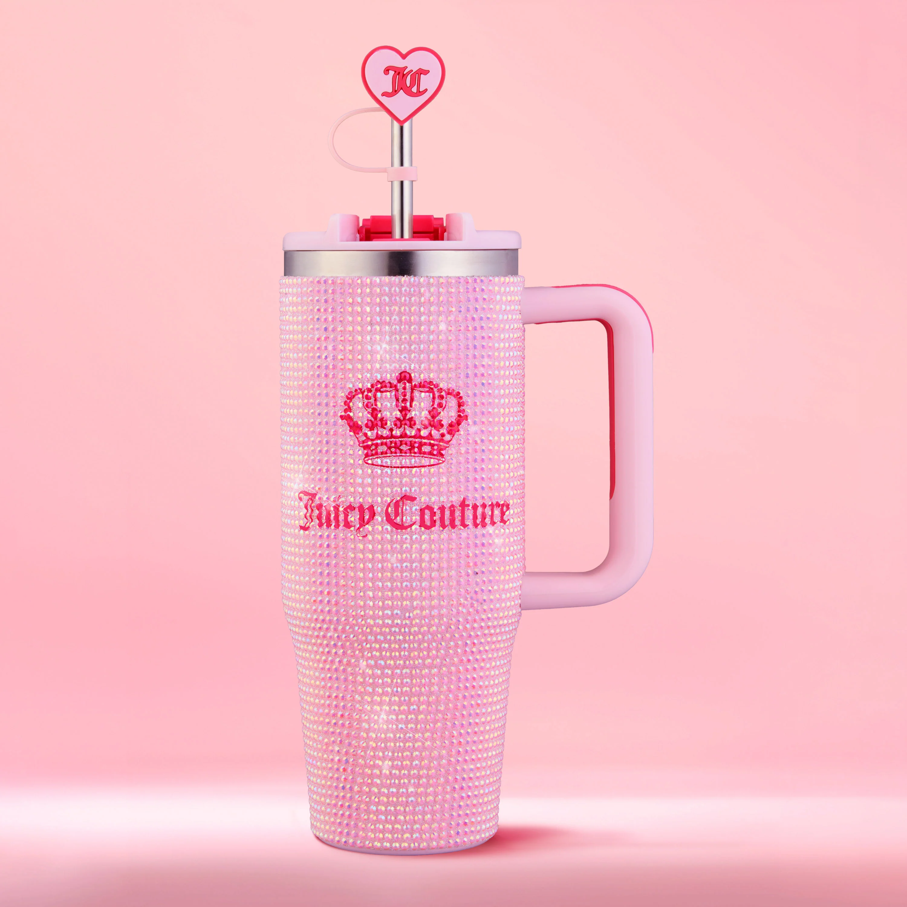 Diamond Bling Stainless Steel Tumbler with Handle and Straw, 30 oz