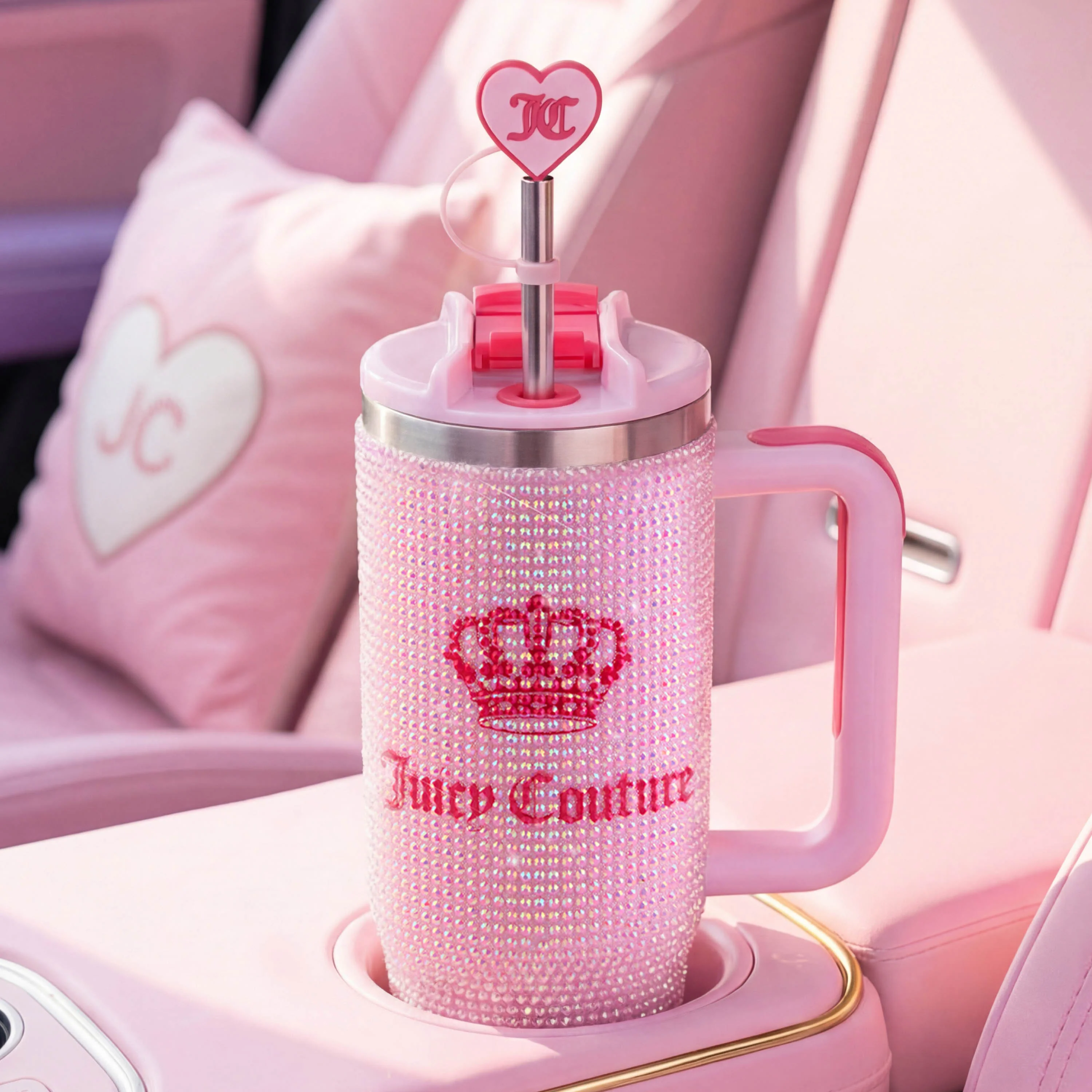 Diamond Bling Stainless Steel Tumbler with Handle and Straw, 30 oz - Image 3