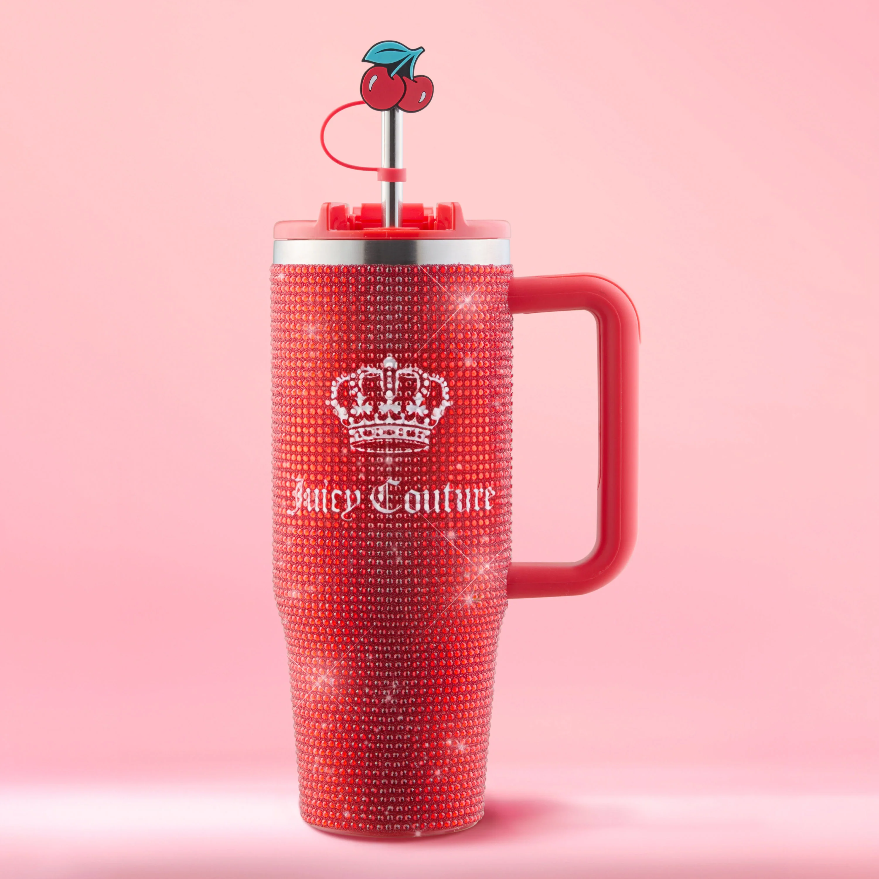 Diamond Bling Stainless Steel Tumbler with Handle and Straw, 30 oz