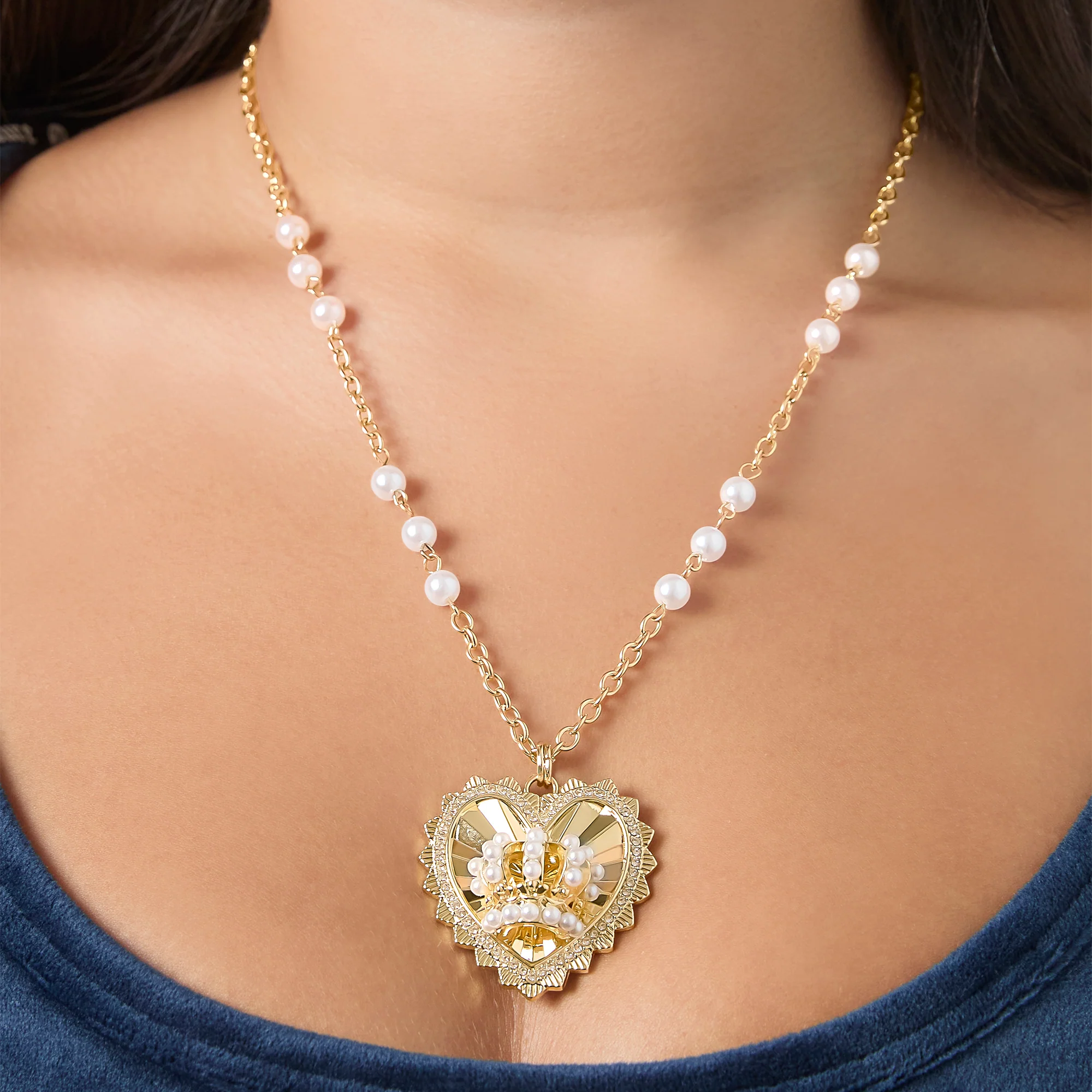 Heart Crown Necklace with Pearl Accent - Image 3