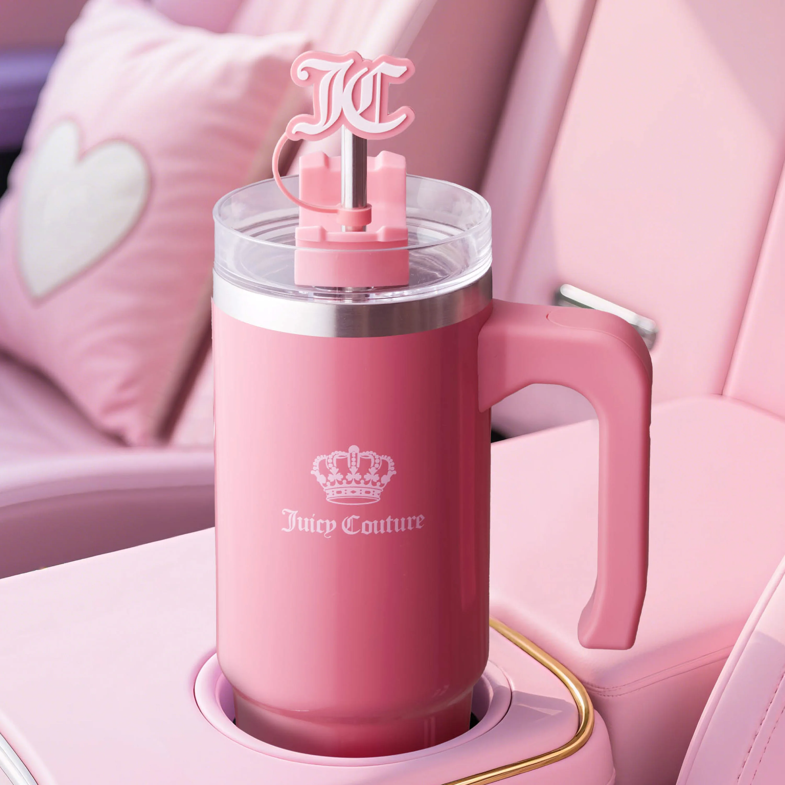 Jetsetter Hydration Stainless Steel Tumbler with Handle, Straw & Topper with Velour Crossbody Pouch - Image 6