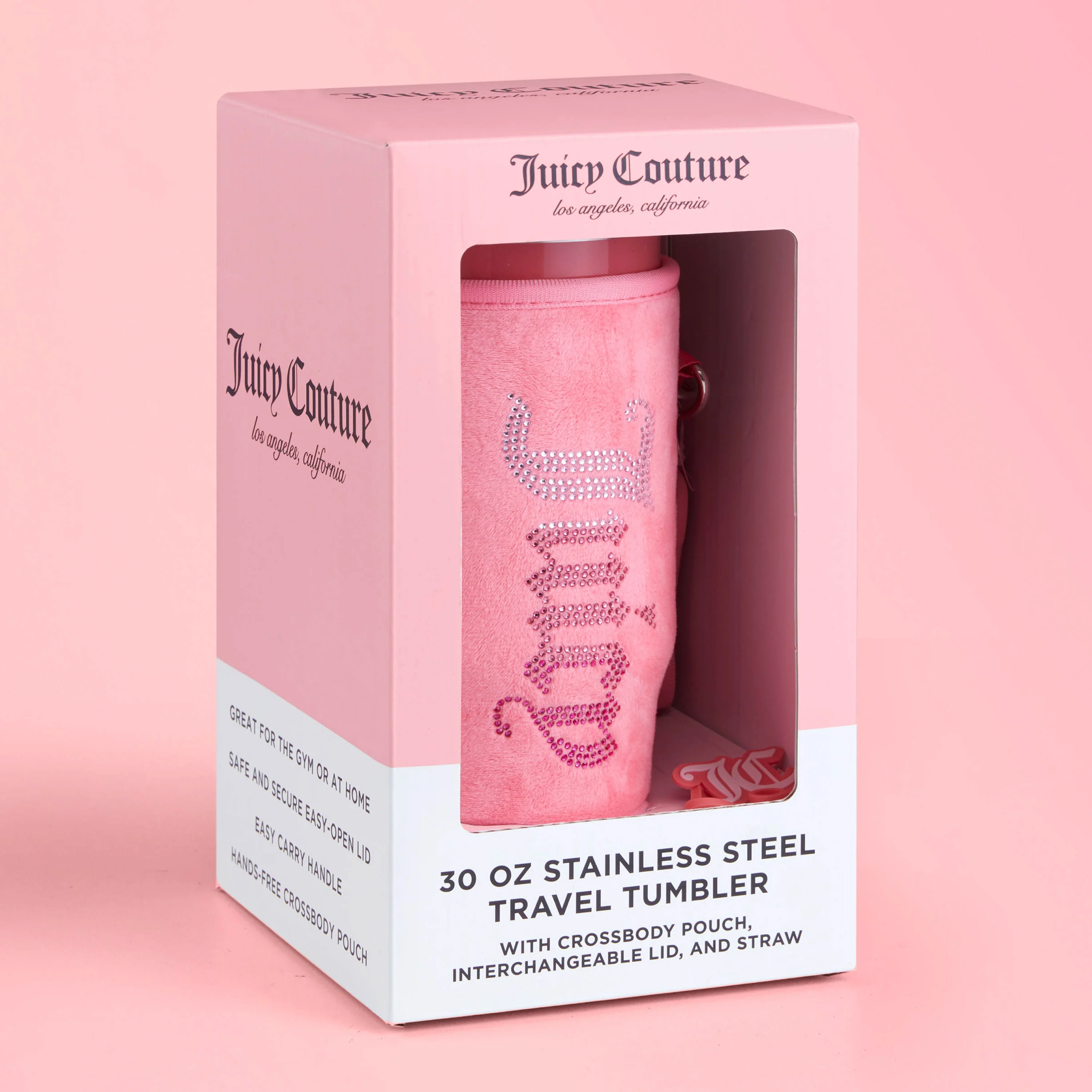 Jetsetter Hydration Stainless Steel Tumbler with Handle, Straw & Topper with Velour Crossbody Pouch - Image 7
