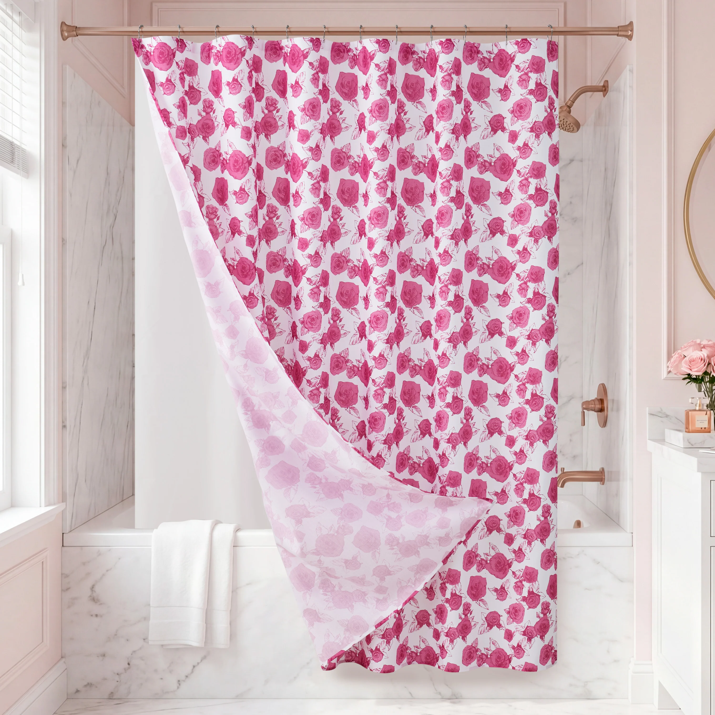 Larissa Floral Shower Curtain with PEVA Liner and Hooks 14-Piece Set