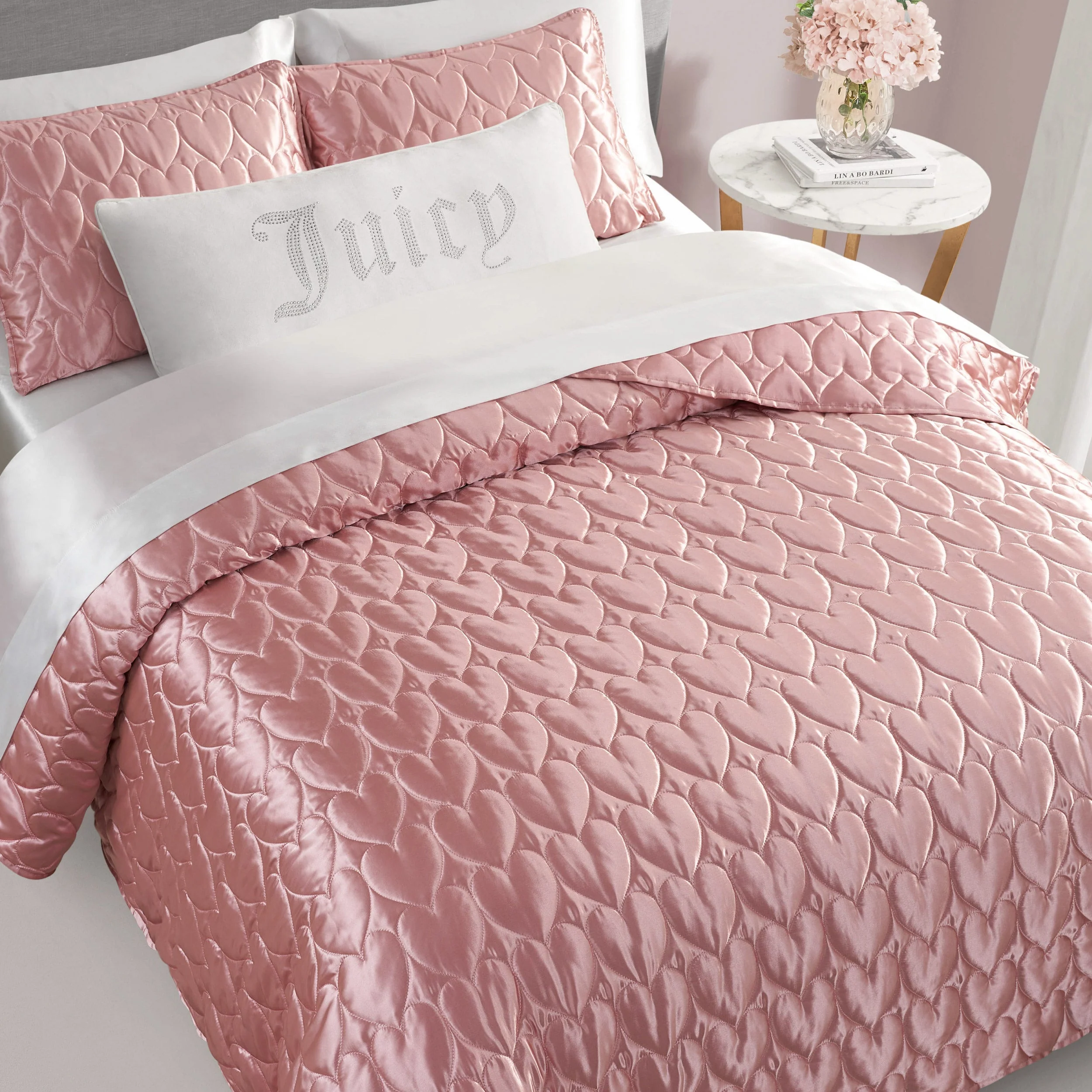 Satin Heart Stitched Quilt Set - Image 3