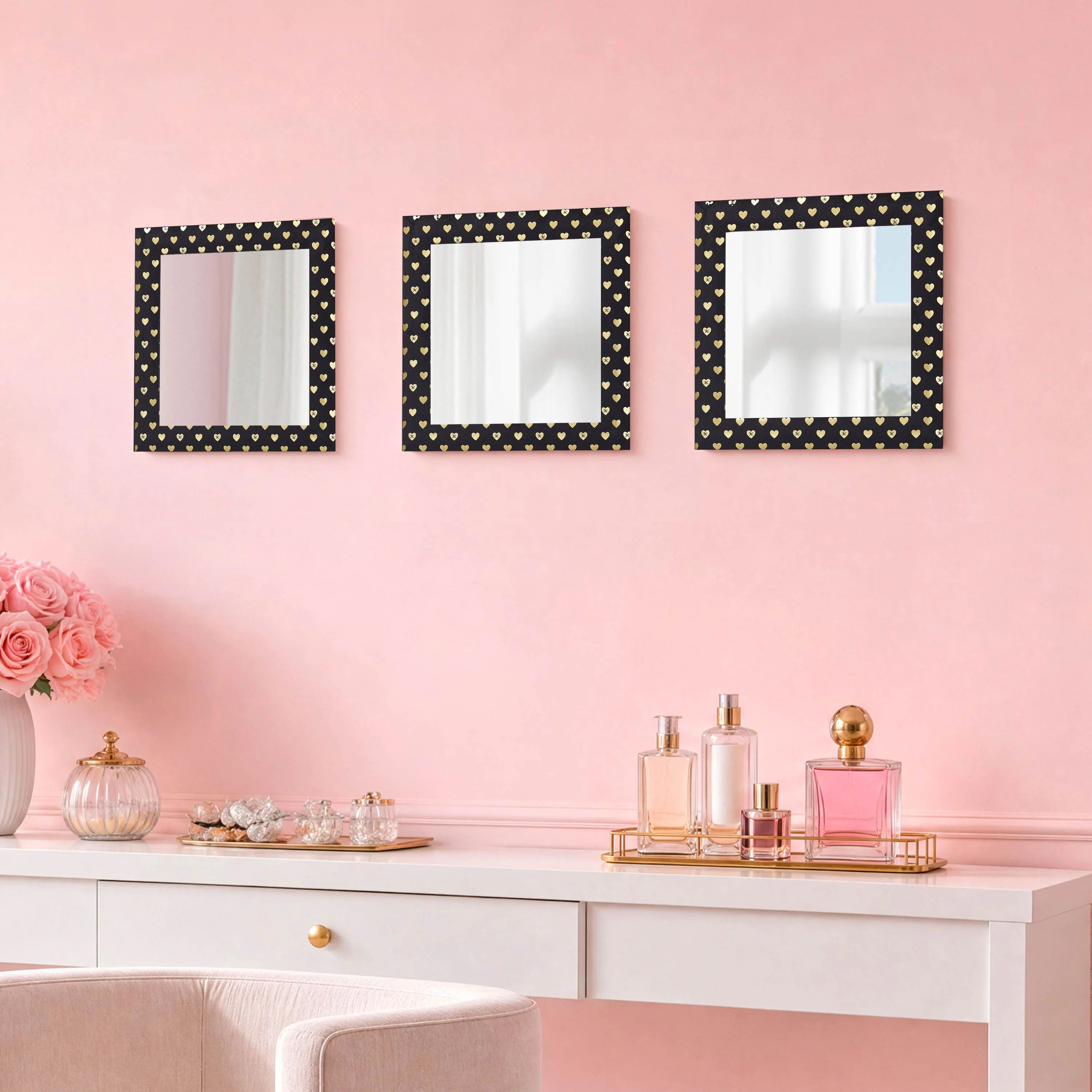 Velour Heart Foil Print 3-Piece Decorative Mirror Set - Image 3