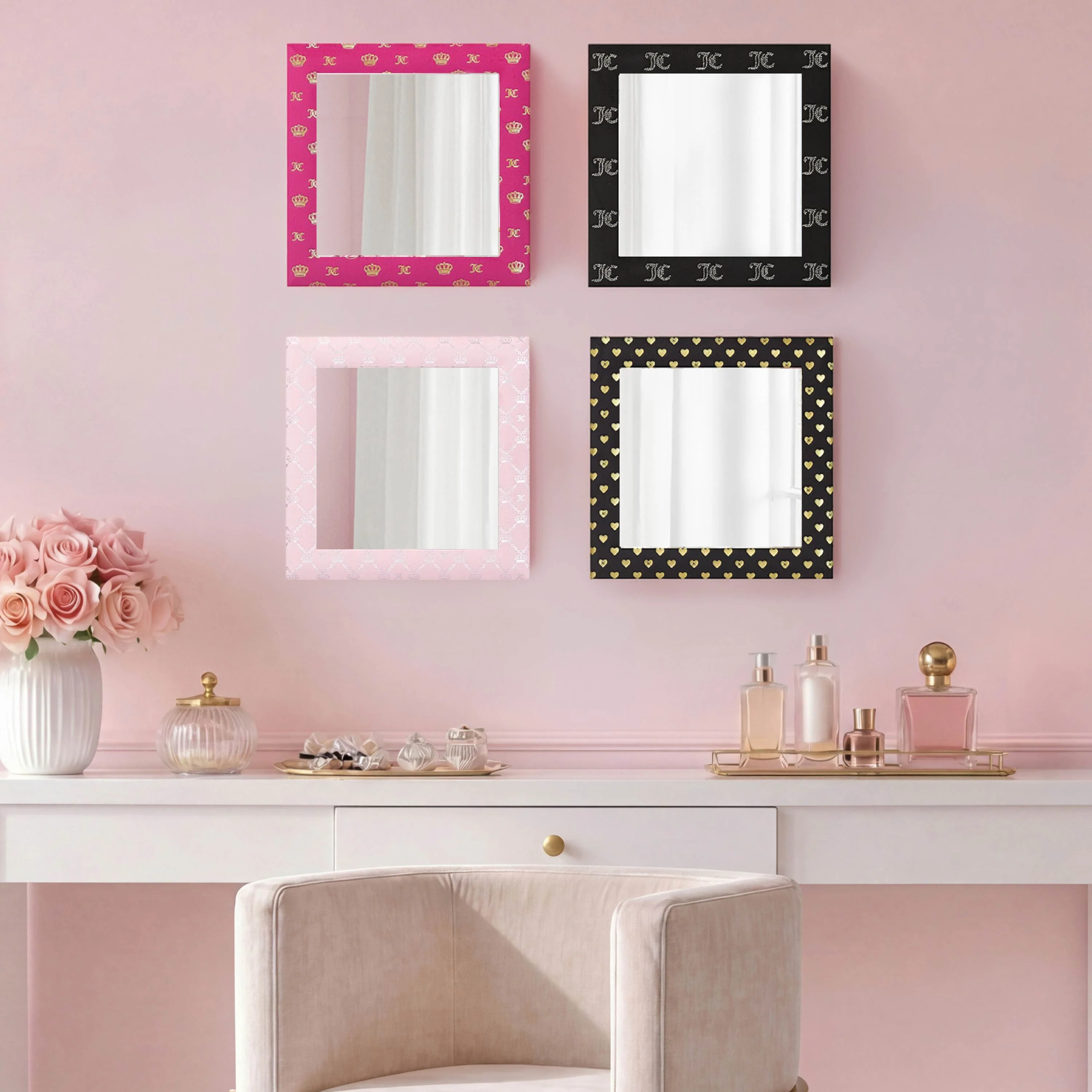 Velour Heart Foil Print 3-Piece Decorative Mirror Set - Image 6