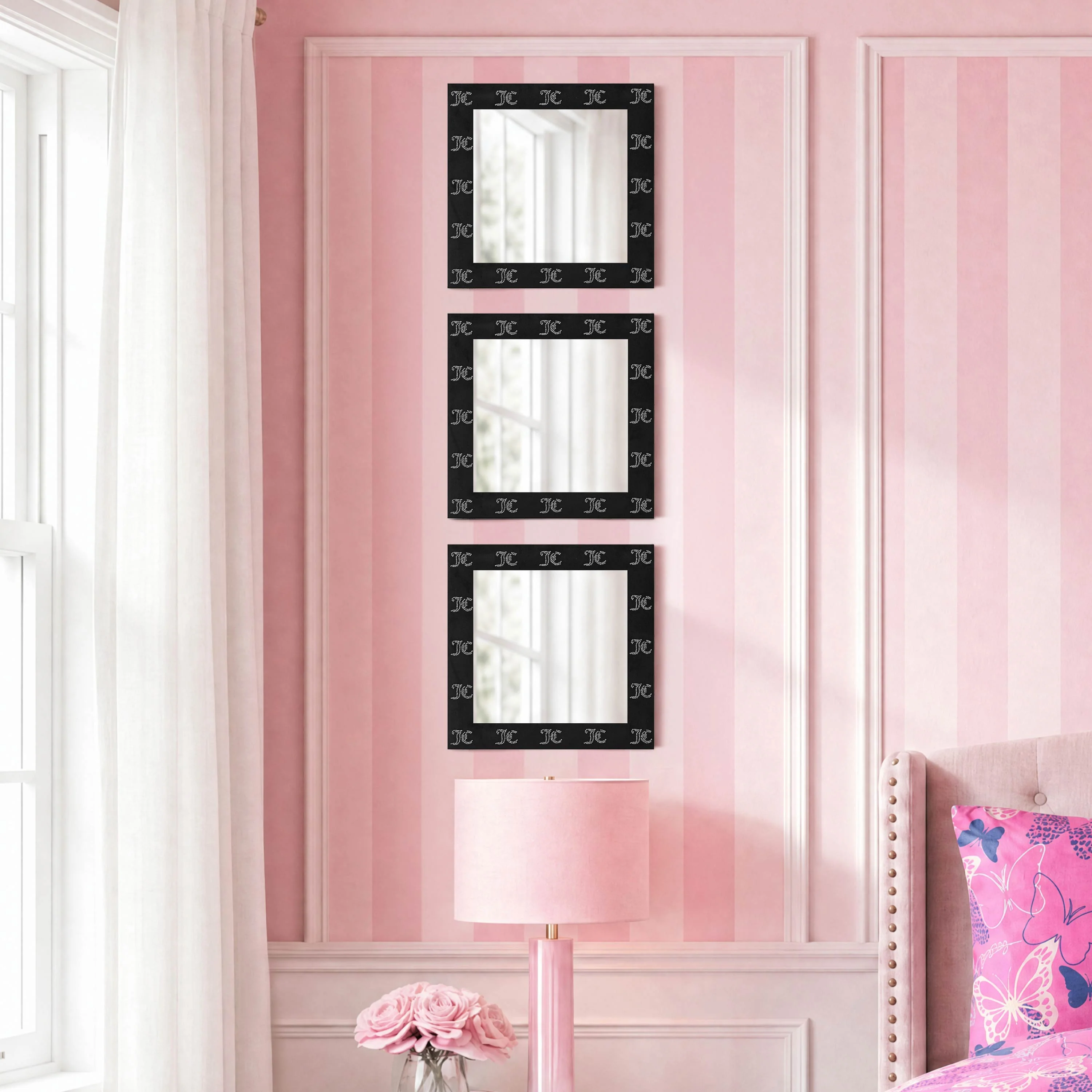 Velour Rhinestone Logo 3-Piece Decorative Mirror Set - Image 2