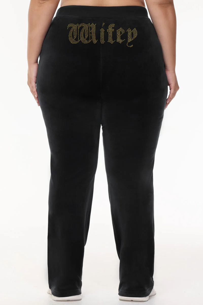 Wifey Customizable Big Bling Velour Track Pants - Image 3